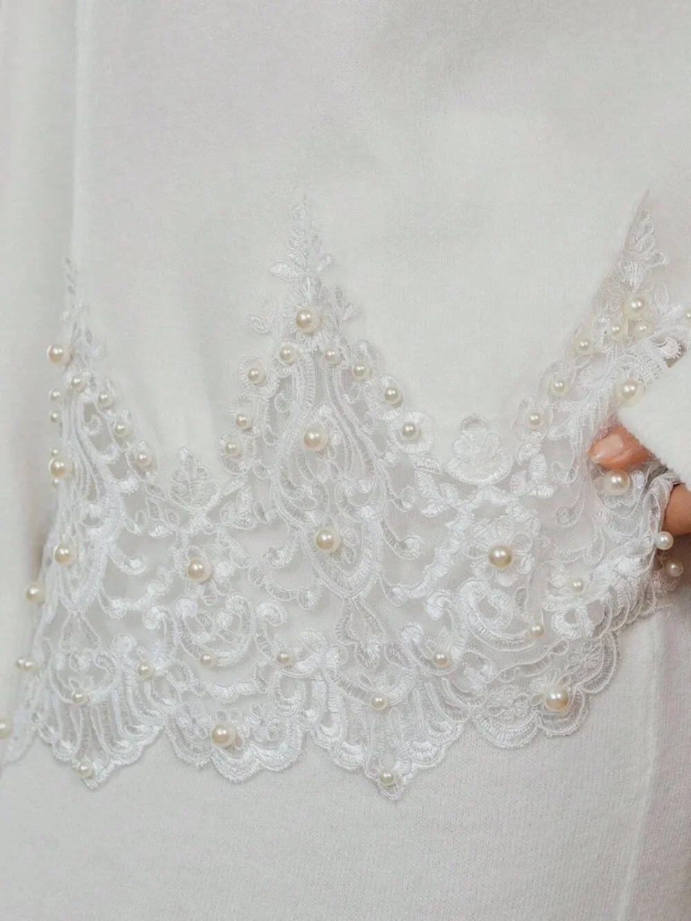 White Casual Women's LAce detailed Sweater top & Maxi Skirt Coord set